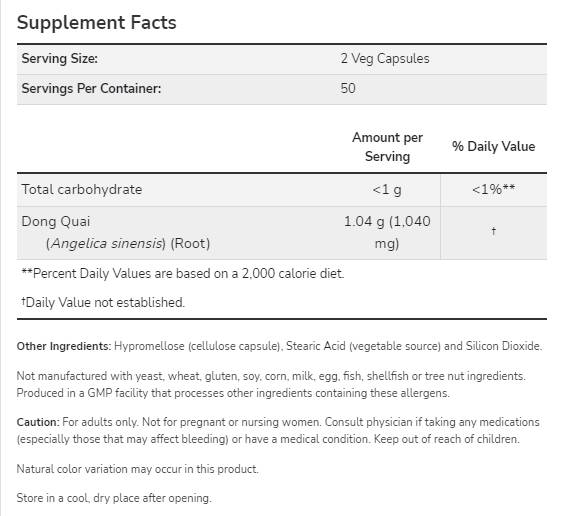 Dong Quai 520 mg - 100 capsules
