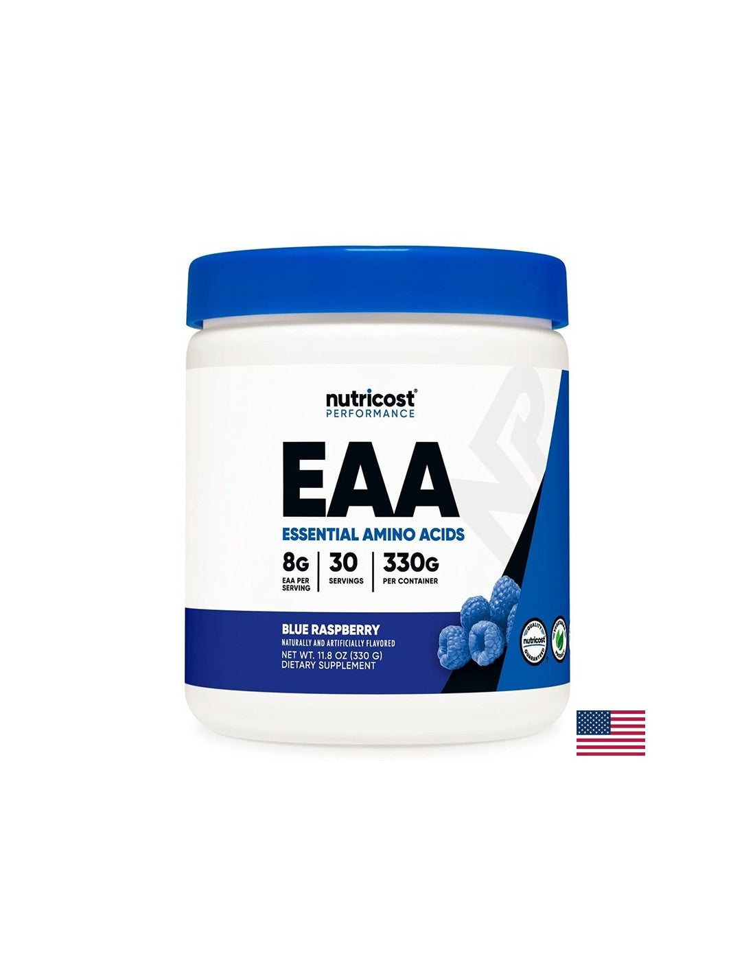 Force et récupération musculaire - acides aminés essentiels EAA, 330 g de poudre, saveur de framboise bleue, 30 doses