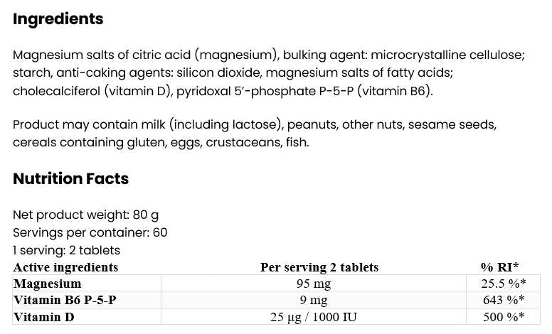 Magnésium + vitamine D3 2000 UI + B6 120 comprimés