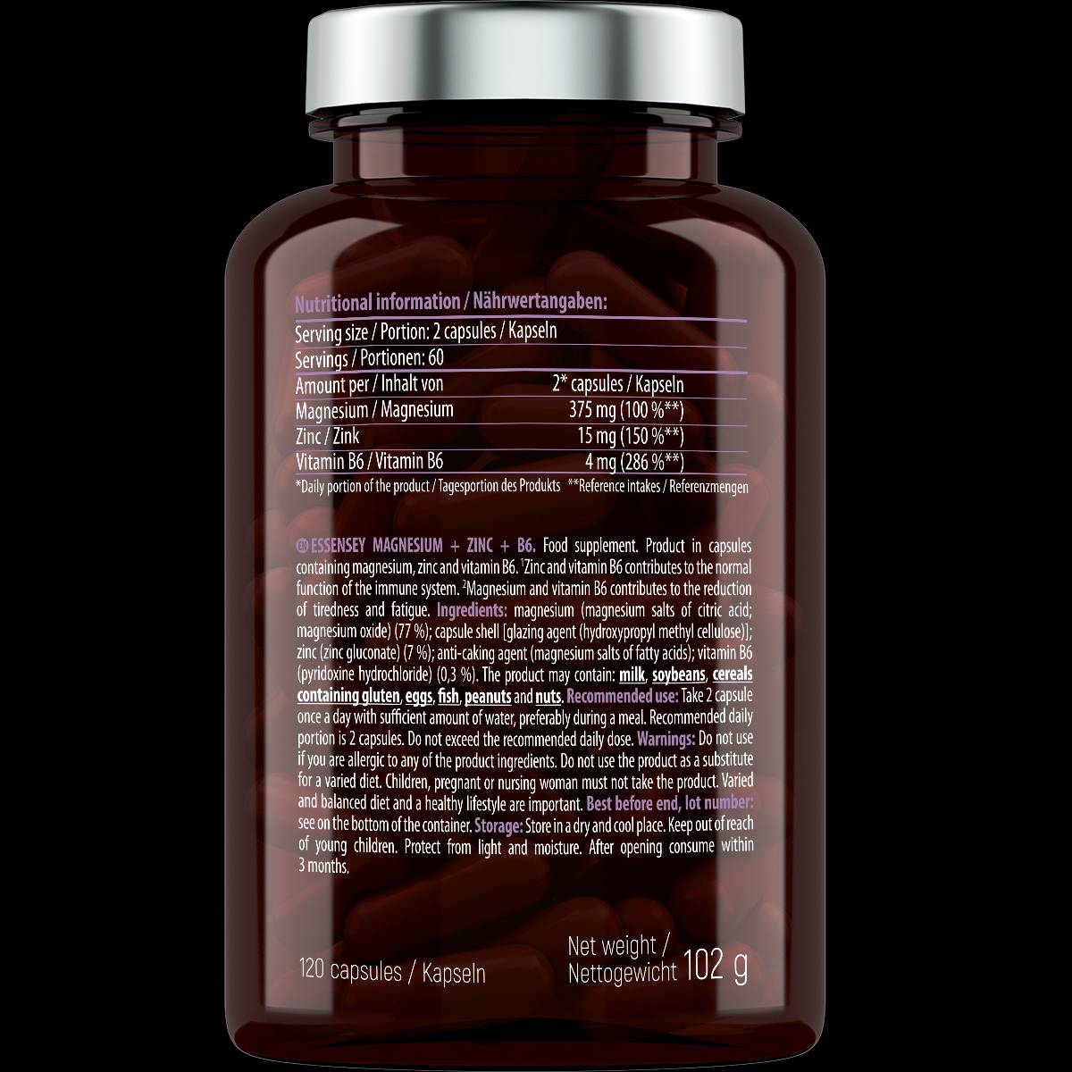 Magnésium + zinc + b6 - 120 capsules