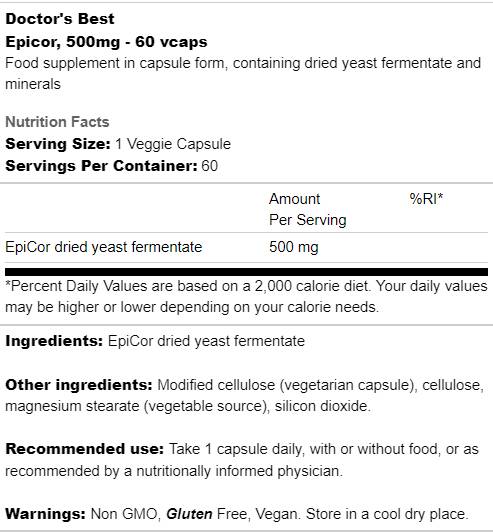 Epicor 500 mg | Immunogènes métabolites élevés - 60 capsules