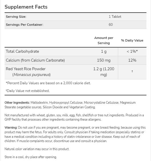 Rice de levure rouge 1200 mg | Extrait concentré 10: 1 - 60 comprimés