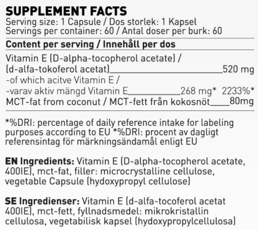 Vitamine E 400 IU | avec l'huile MCT - 60 capsules