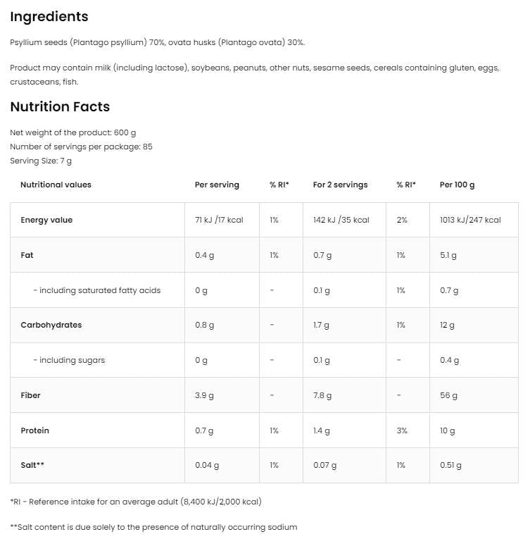 Fibre psyllium/vege 600 grammes