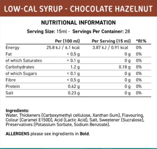 Ajuster le sirop à faible teneur en calcul | Noisette au chocolat - 425 ml