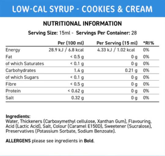 Ajuster le sirop à faible teneur en calcul | Biscuits et crème - 425 ml
