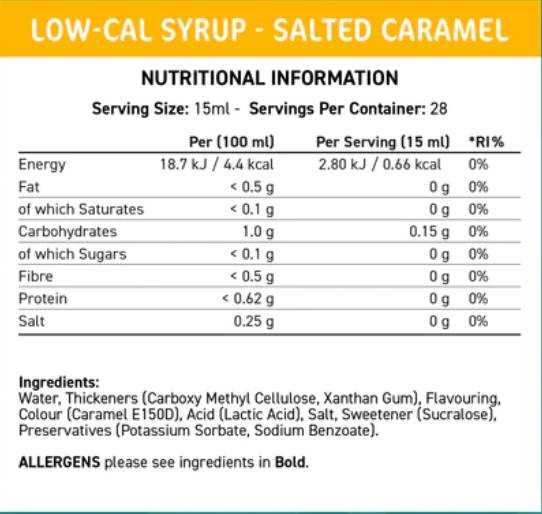 Ajuster le sirop à faible teneur en calcul | Caramel salé - 425 ml