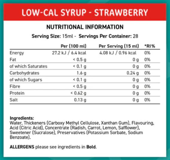 Ajuster le sirop à faible teneur en calcul | Fraise - 425 ml