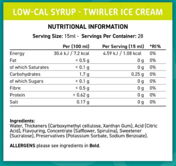 Ajuster le sirop à faible teneur en calcul | Twirler Ice Cream - 425 ml