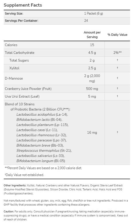 Mannose de canneberge + probiotiques | Pour les femmes en déplacement - 24 x 6 grammes