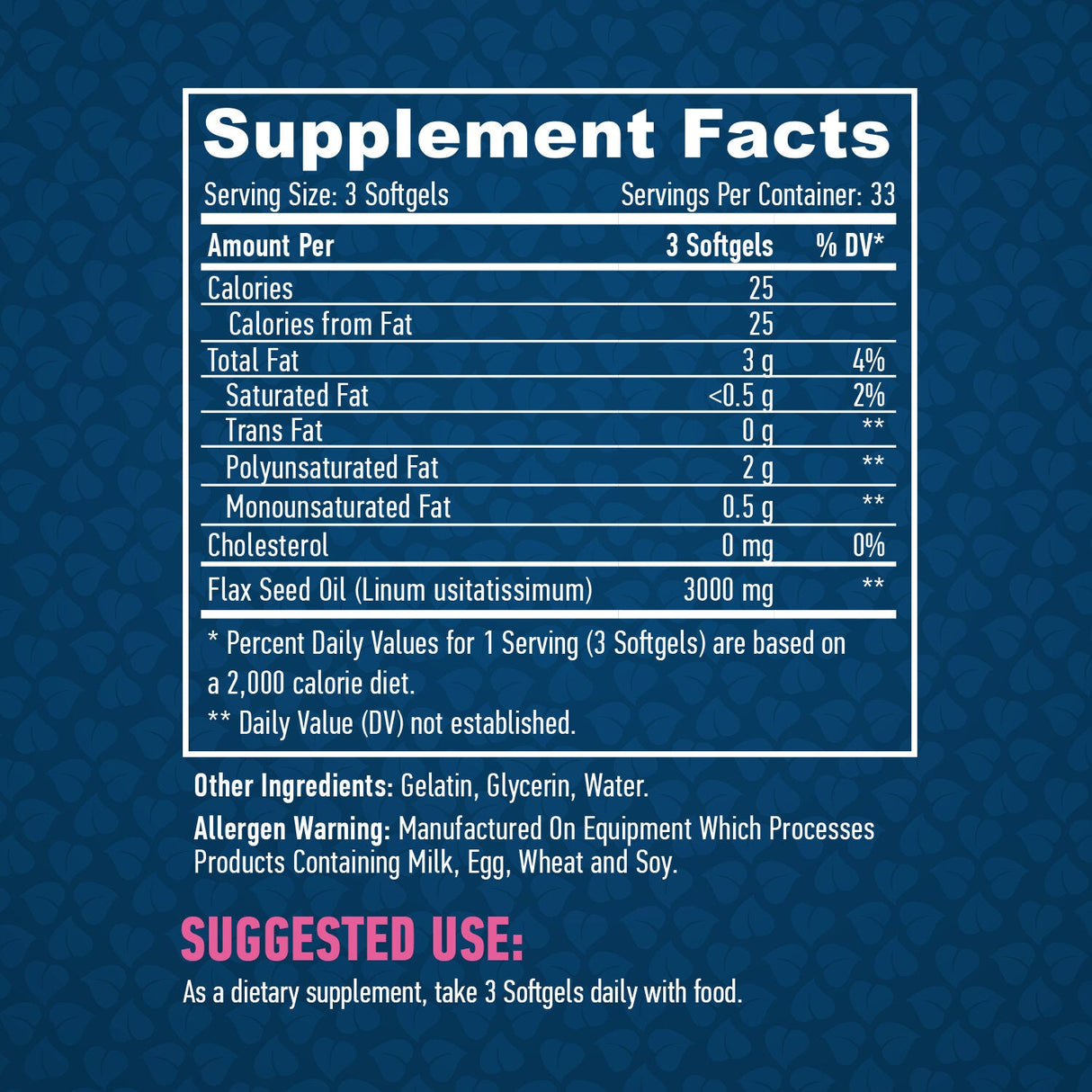 Huile de graines de lin bio 1000 mg./100 softgels