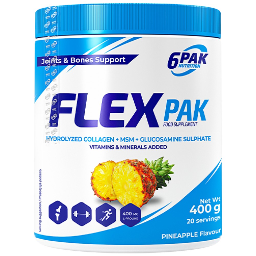 Flex Pak Powder | Collagène et glucosamine, chondroïtine, MSM, acide hyaluronique - 400 grammes