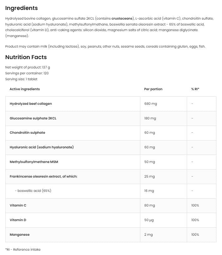 Flex Regen | Collagène + glucosamine, chondroïtine, MSM, acide hyaluronique 120 comprimés