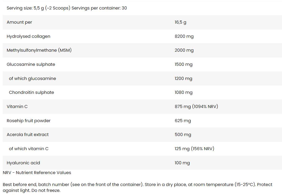 Support flexible | Peptides de collagène hydrolysé + glucosamine, chondroïtine, MSM, acide hyaluronique - 495 grammes