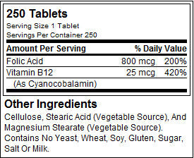Acide folique 800 mcg - 250 comprimés