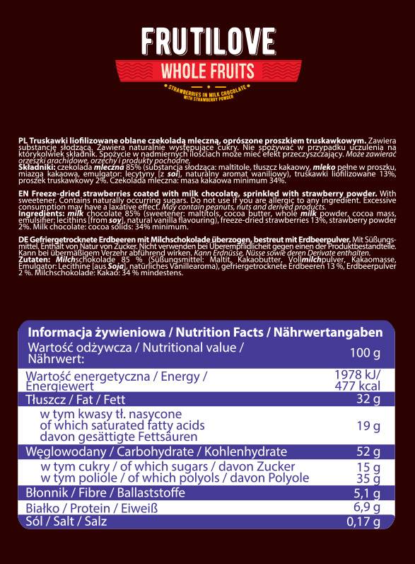 Frutilove | Fraises dans le chocolat au lait et la poudre de fraise - 200 grammes