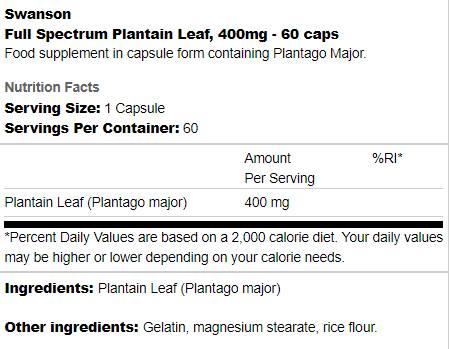 Feuille de plantain à spectre complet 400 mg 60 capsules