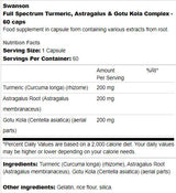 Curcuma à spectre complet, Astragalus et Gutu Kola Complex 60 Capsules