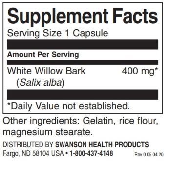 Caps d'écorce de saule blanc à spectre complet 400 mg/90 - 0