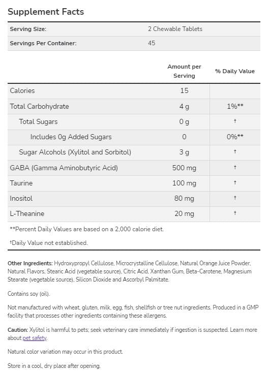 Gaba Chewable | avec taurine, inositol et théanine - 90 comprimés à croquer
