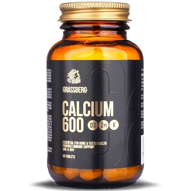 Grassberg Calcium 600 + D3 + Zn + K - 60 onglets.