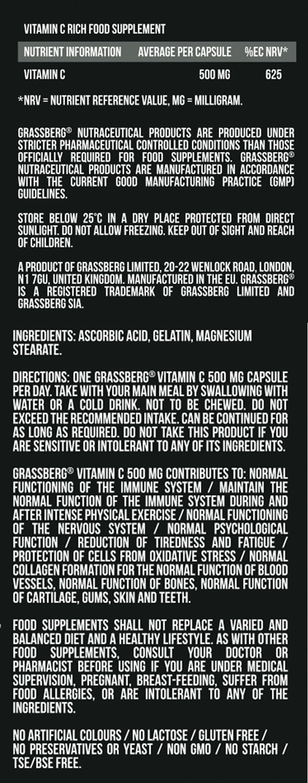 Grassberg Vitamin C 500mg/60 Caps