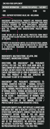 Grassberg Zinc Picolinate 15 mg - Caps à absorption élevée 60