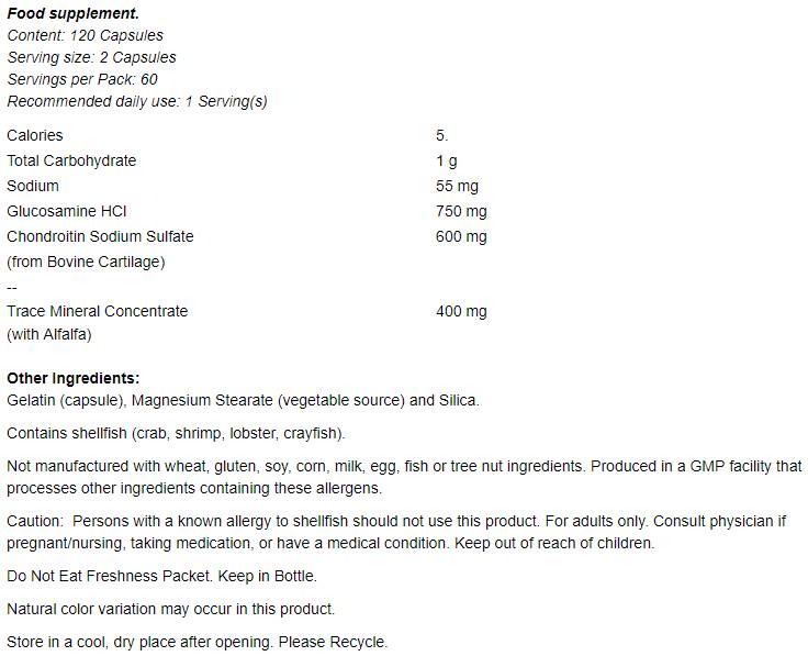 Glucosamine et chondroïtine avec un concentré de minéraux en trace - 120 capsules