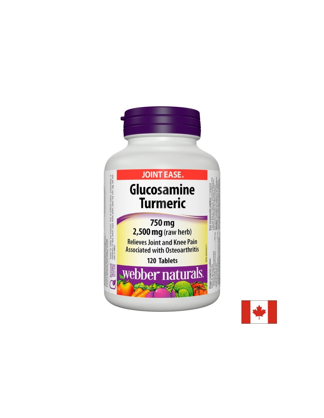 Glucosamine Curcuma - Sulfate de glucosamine + Curcuma - Articulations saines, 120 comprimés <tc>Webber Naturals</tc>