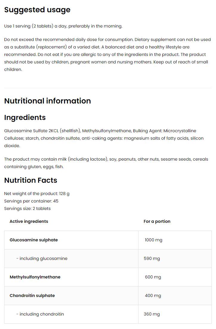 Glucosamine + msm + chondroïtine - 30 comprimés