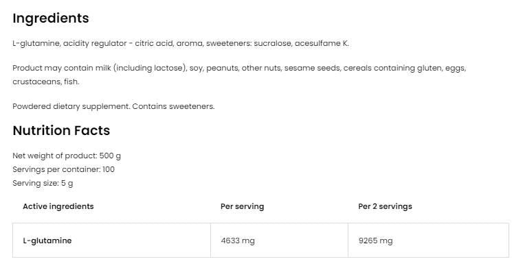 Poudre de glutamine - 300 grammes