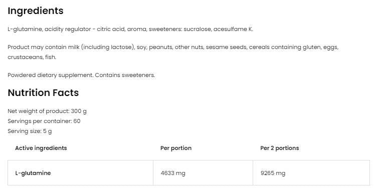 Poudre de glutamine - 300 grammes