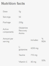Amino de récupération de glutamine - 250 grammes