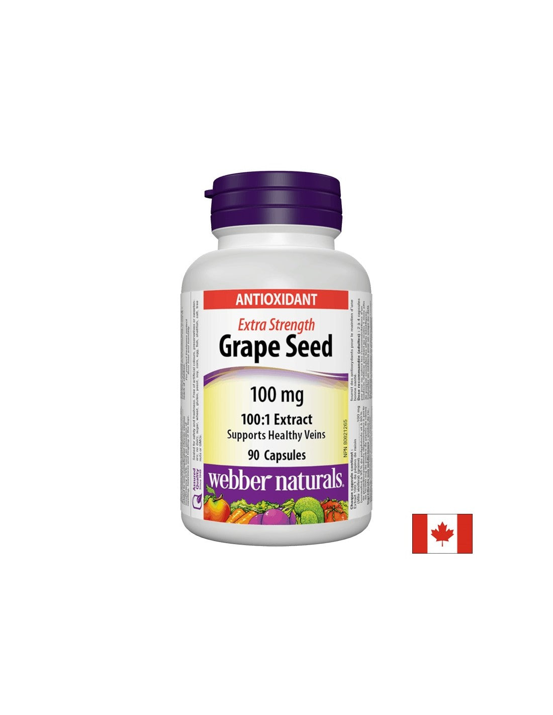 Extrait de pépins de raisin 100:1/ Pépins de raisin 100 mg x 90 capsules <tc>Webber Naturals</tc>