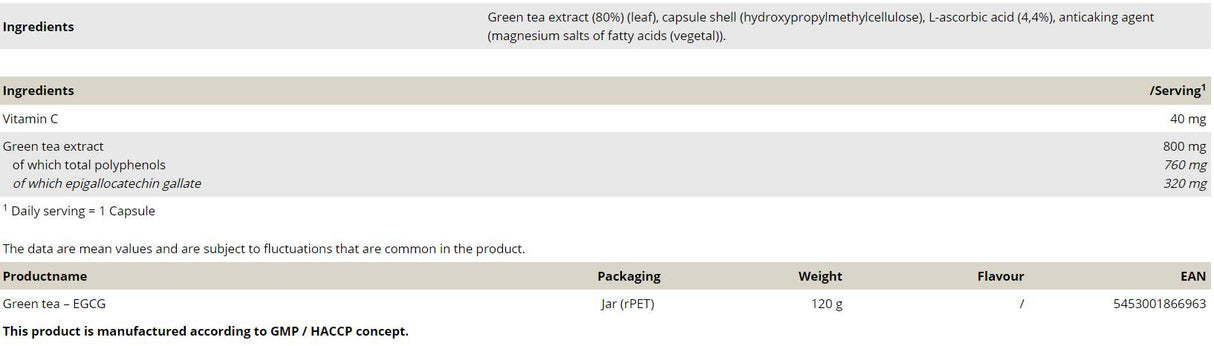Thé vert - EGCG - 120 capsules
