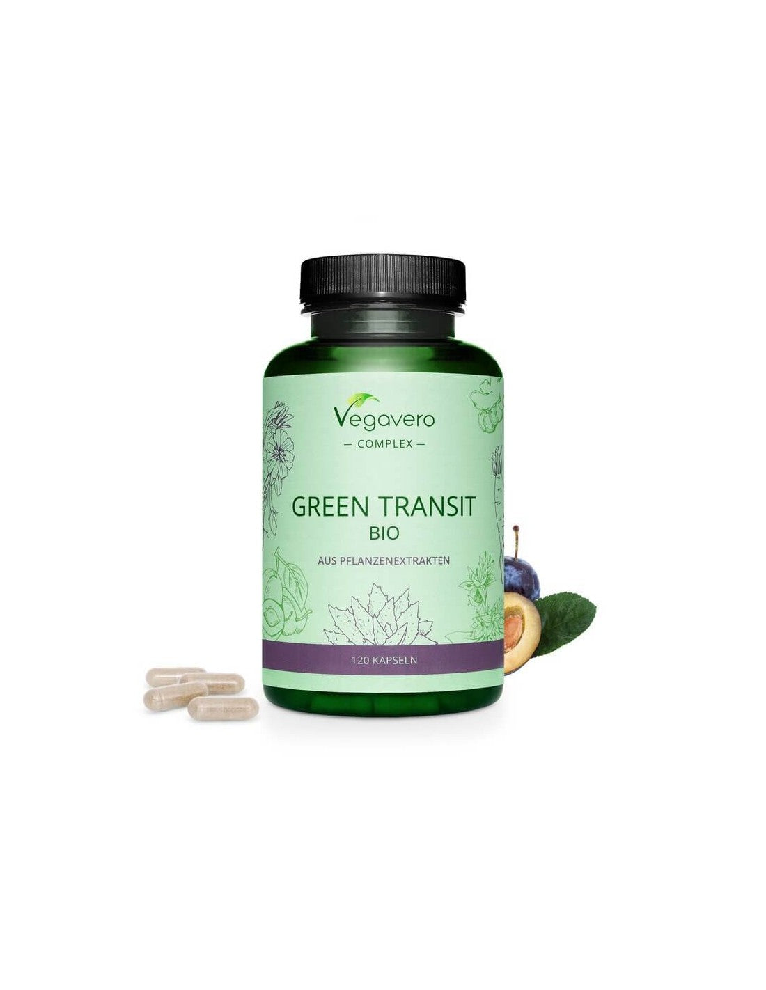 Green Transit Bio/Formule à base de plantes pour une bonne digestion, 120 <tc>Vegavero</tc> capsules