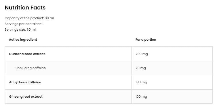 Guarana Shot/avec ginseng - 80 ml