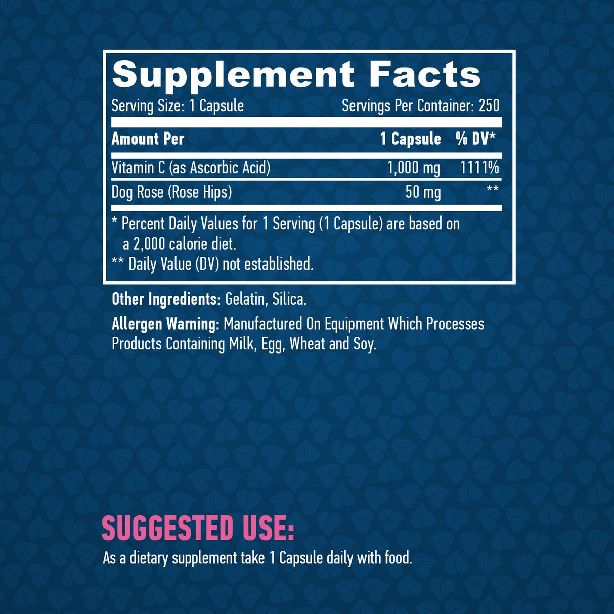 Vitamine C à haute puissance 1 000 mg avec des hanches Rose 250 Caps.