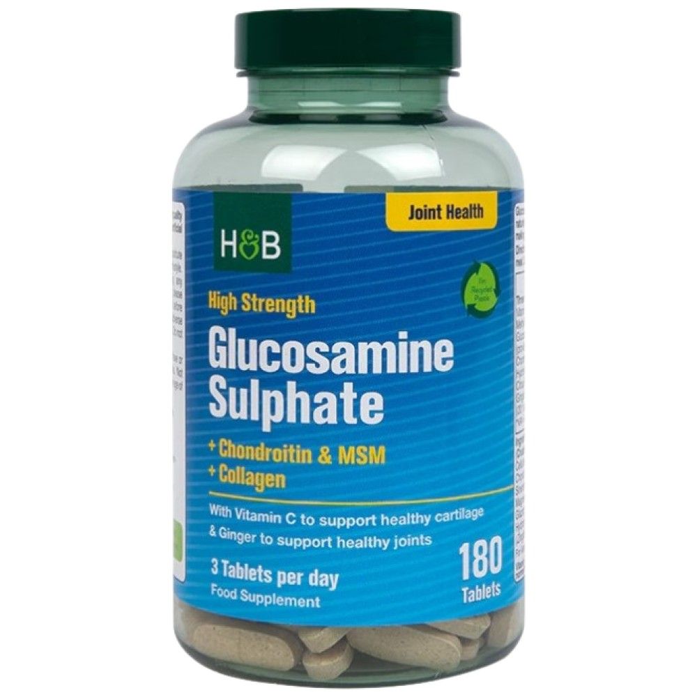 Sulfate de glucosamine à haute résistance | Avec chondroïtine, MSM et collagène - 180 comprimés