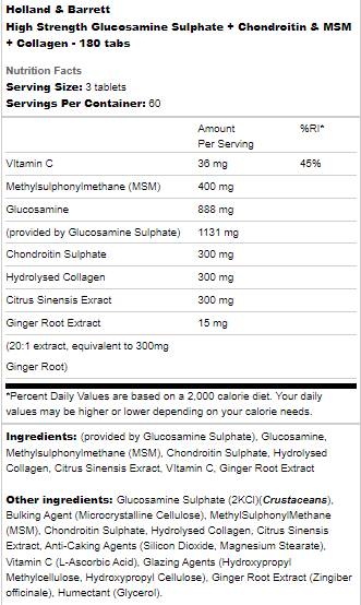 Sulfate de glucosamine à haute résistance | Avec chondroïtine, MSM et collagène - 180 comprimés