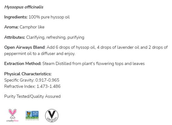 Huile d'hyssop | 100% pur Hyssopus officinalis - 30 ml