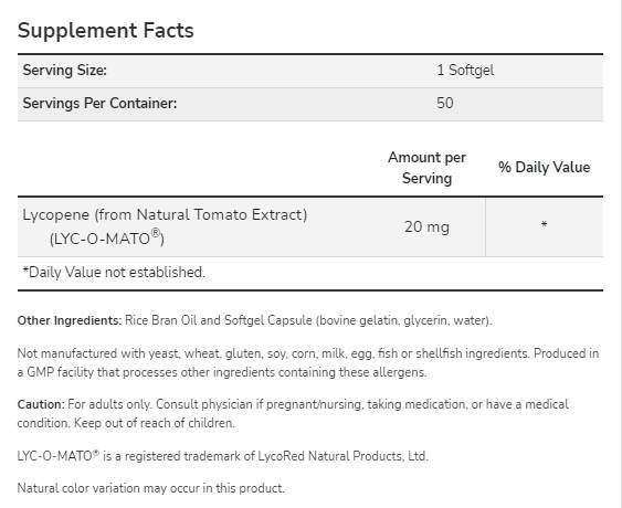 Lycopène 20 mg | Lyc-o-mato® - 50 capsules de gel