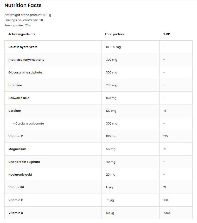 Flex Regen | Collagène + glucosamine, chondroïtine, MSM, acide hyaluronique 400 grammes