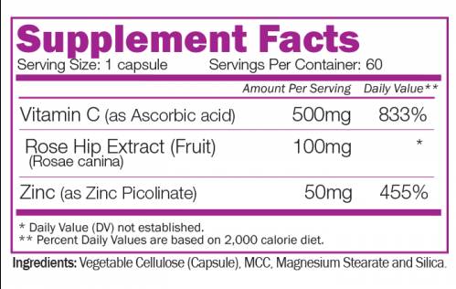 Capsules Immune C + rose et capsules de zinc 60