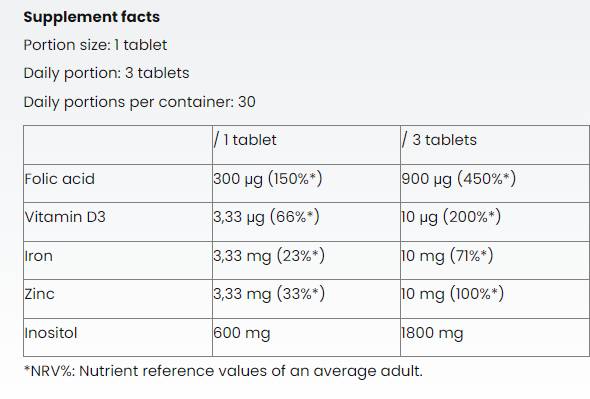 Inositol + acide folique pour femmes - 90 comprimés