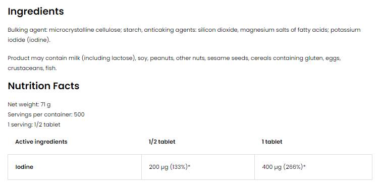 Iode 400 MCG | Comprimés d'iode de potassium 250