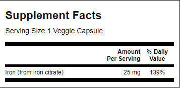 Citrate de fer 25 mg - 60 capsules