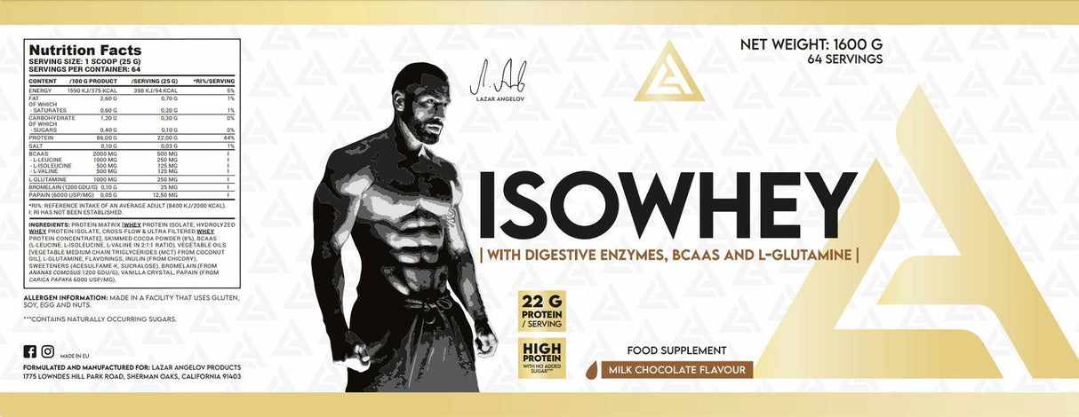 Isowhey | Isolat de protéines de lactosérum avec des enzymes digestives, BCAA et glutamine - 25 grammes