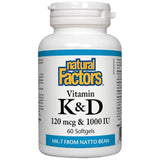 Vitamine K 120 MCG et vitamine D 1000 UI - 60 capsules de gel