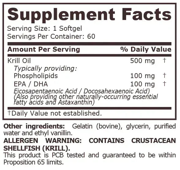 Huile de krill 500 mg - 60 capsules molles <tc>Pure Nutrition</tc>